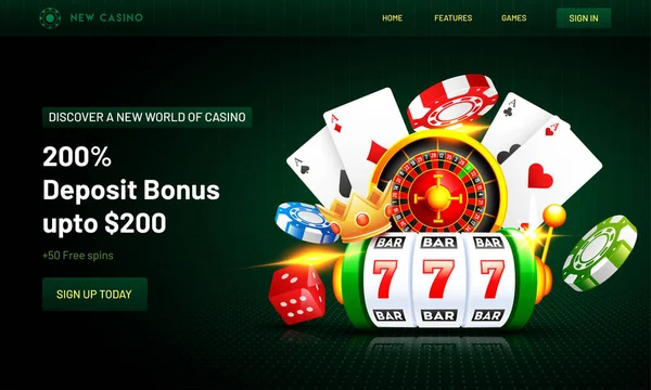 Web banner ou design de cartaz com elementos de casino 3d, como slot — Vetor de Stock