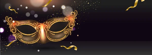 Дизайн заголовка или баннера сайта с блестящими иллюстрациями маски вечеринки — стоковый вектор