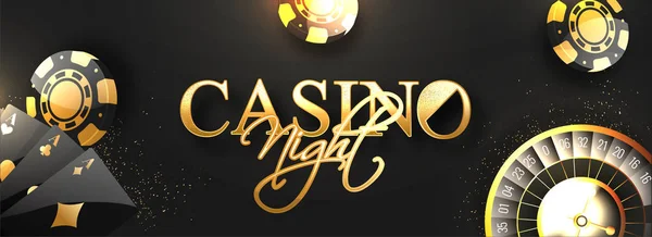 Cabeçalho do site ou design de banner com texto dourado Casino Night, r — Vetor de Stock