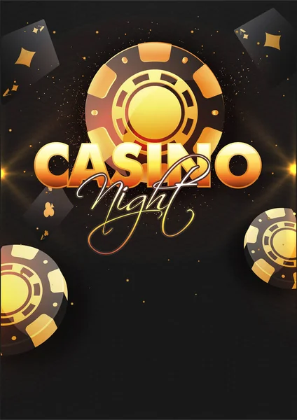 Modello di Casino Night o design volantino con chip di poker e playi — Vettoriale Stock