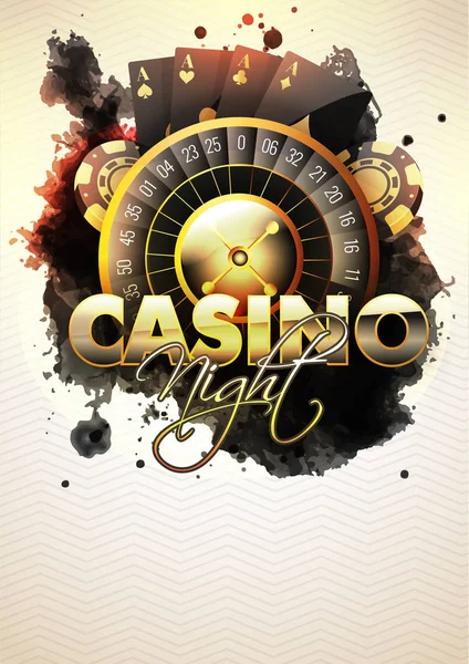 Casino Nacht Vorlage oder Flyer-Design mit Roulette-Rad, Playi — Stockvektor