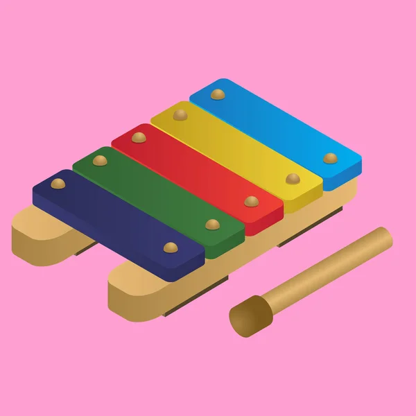 3d Xylophone element op roze achtergrond. — Stockvector