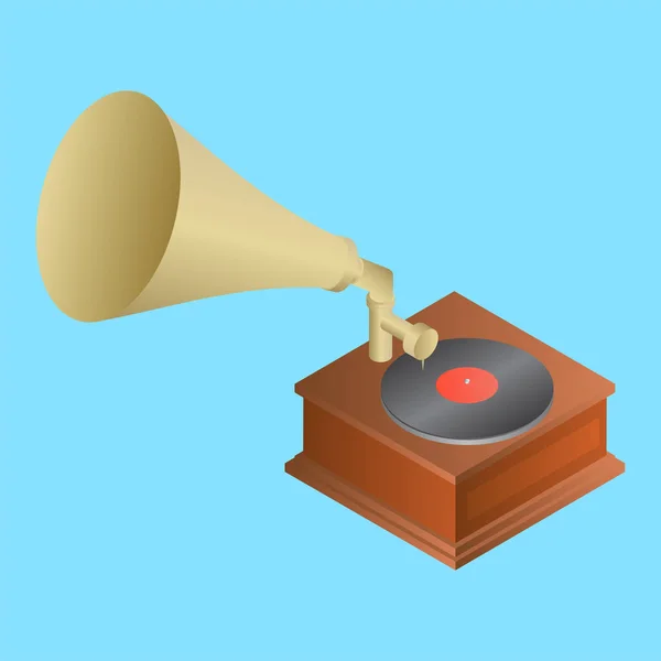 Vista 3D dell'elemento grammofono su sfondo blu . — Vettoriale Stock