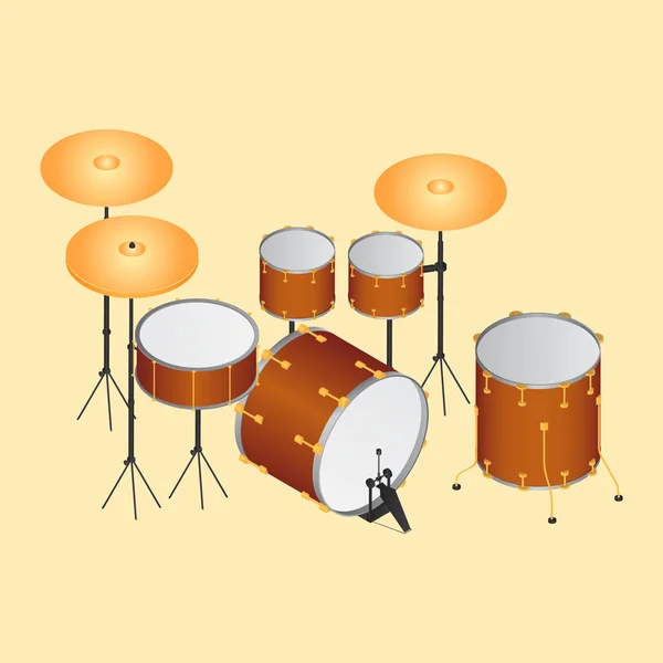 黄色の背景に設定された音楽ドラム. — ストックベクタ