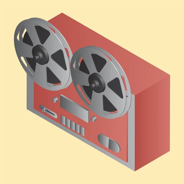 Grabadora de cinta de carrete 3D sobre fondo amarillo . — Archivo Imágenes Vectoriales