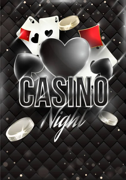 Casino Nacht Vorlage oder Flyer-Design mit Spielkarten und coi — Stockvektor