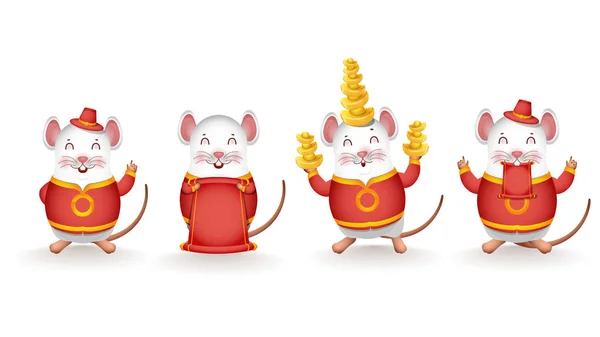 Set von Ratte Cartoon-Figur hält chinesisches Gold mit leeren scr — Stockvektor