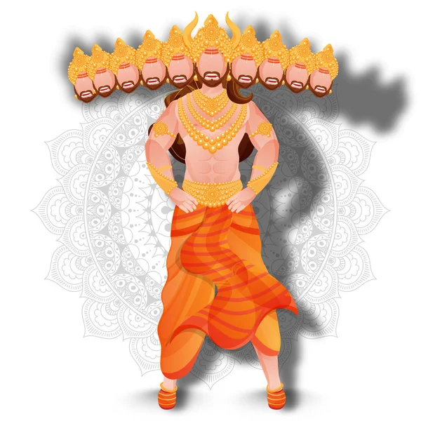 Faceless character of demon Ravana standing on mandala pattern b — Stock Vector