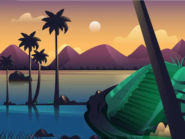 Hermoso atardecer naturaleza paisaje playa fondo . — Vector de stock