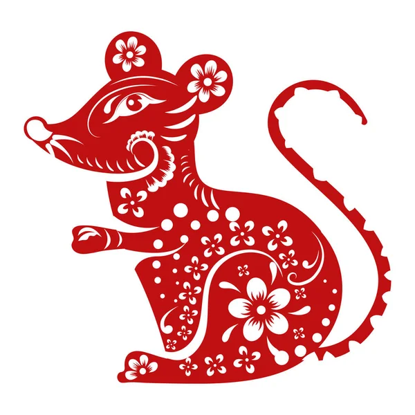 Chinese astrology rat symbol in red and white color. — Stock Vector