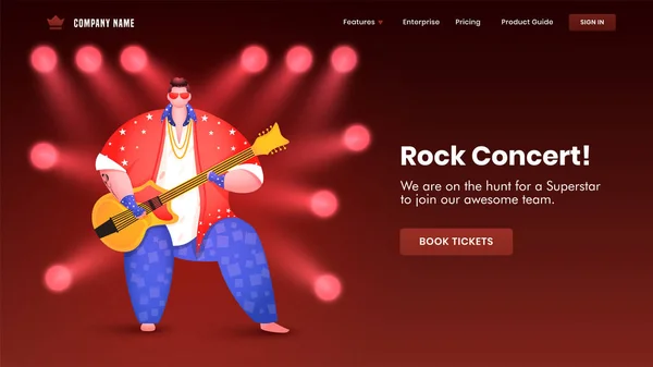 Rock Concert landing page design with illustration of man playin — Stock Vector