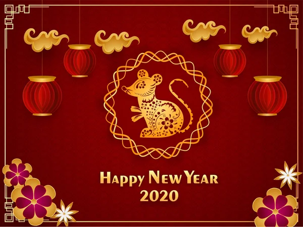 2020 Happy Chinese New Year greeting card design with rat zodiac — Stock Vector