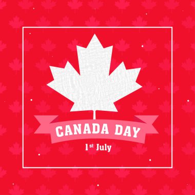 1 Temmuz, Kanada Günü Kırmızı Arkaplanda Benekli Akçaağaç Yaprağıyla Pembe Kurdeleli Metin.