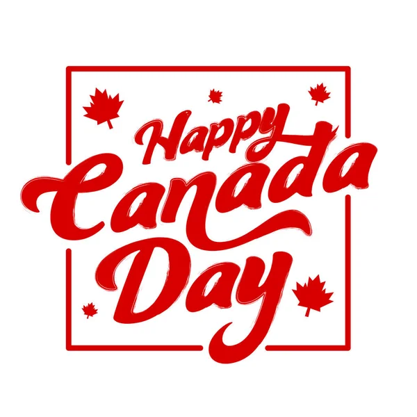 Glad Kanada Day Kalligrafi Skrivet Röd Borste Med Lönnlöv Vit — Stock vektor