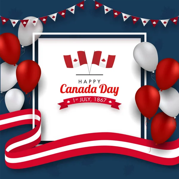 Texto Del Día Feliz Canadá Con Banderas Canadienses Cintas Onduladas — Vector de stock