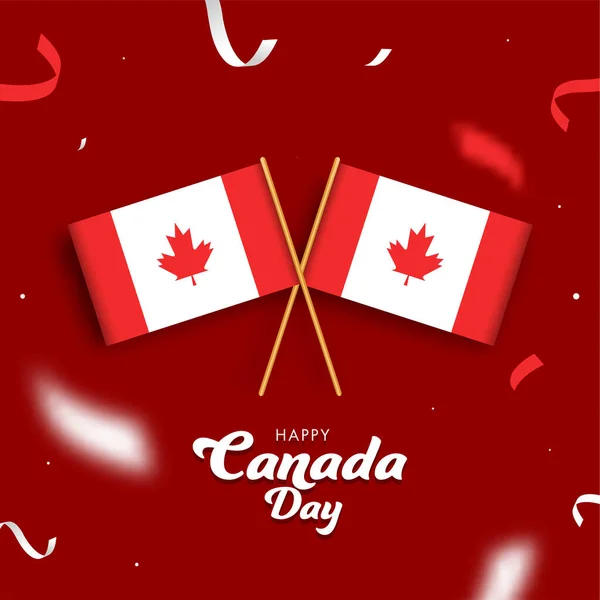 Glad Kanada Day Font Med Kanadensiska Flaggor Och Ribbor Dekorerade — Stock vektor