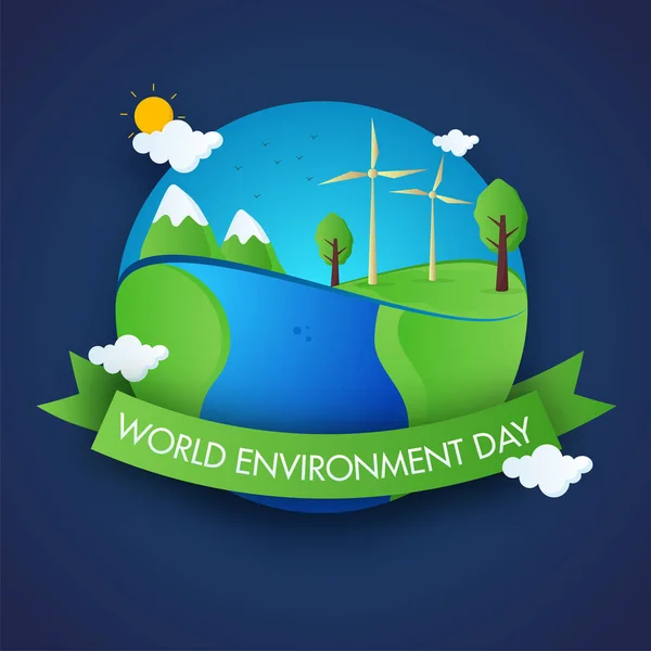 Texto Dia Mundial Meio Ambiente Fita Verde Com Eco Globo —  Vetores de Stock
