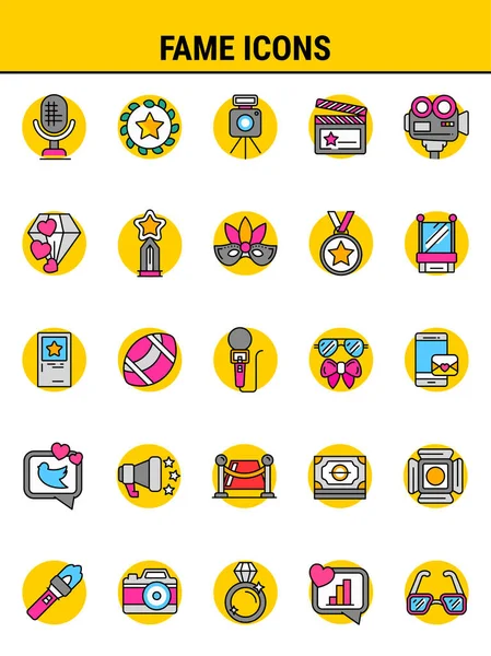 Icono Colorido Fama Fijado Estilo Plano — Vector de stock