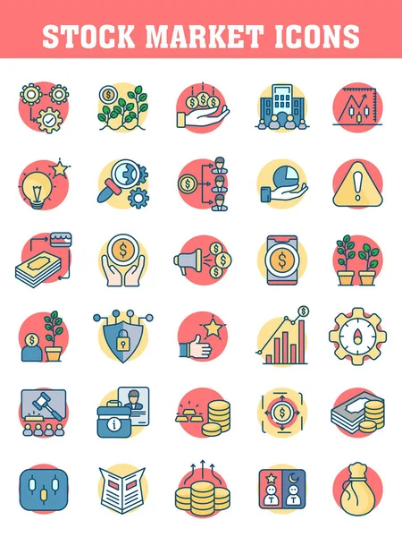 Colorido Conjunto Iconos Bolsa Valores Estilo Plano — Archivo Imágenes Vectoriales