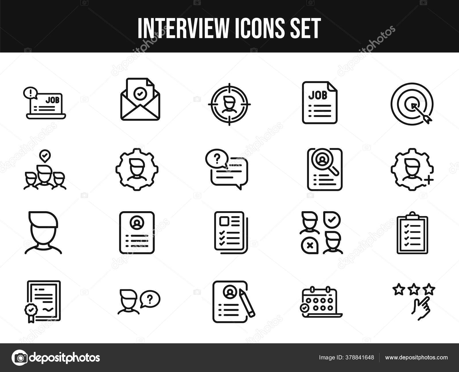 Black Outline Interview Icon Set White Background Stock Vector by ...