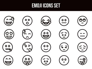 Farklı Emoji Yüz Simgesi Siyah Çizgi Sanat Resimleri.
