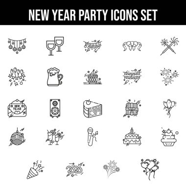 Siyah İnce Çizgili Yeni Yıl Partisi Simgesi.