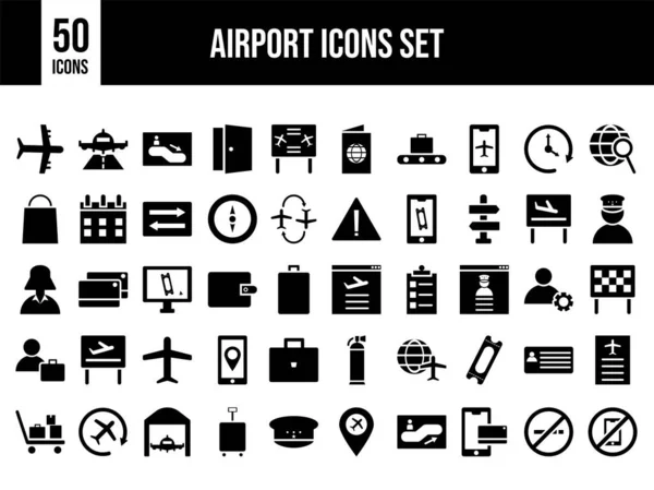 Aeropuerto Glyph Icono Conjunto Sobre Fondo Blanco — Vector de stock