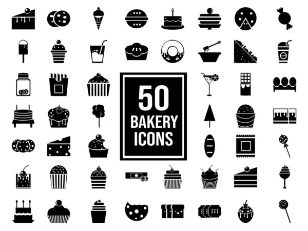 Black White Bakery Icon Set Flat Style — Stock Vector