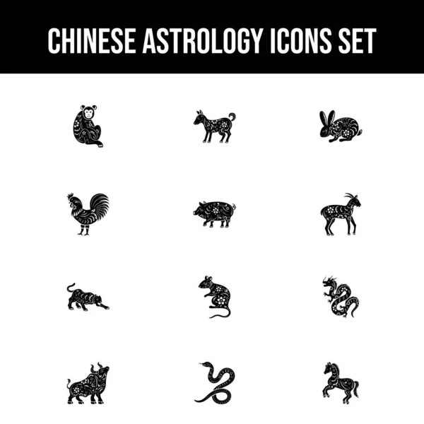 Ilustración Icono Astrología China Conjunto — Archivo Imágenes Vectoriales