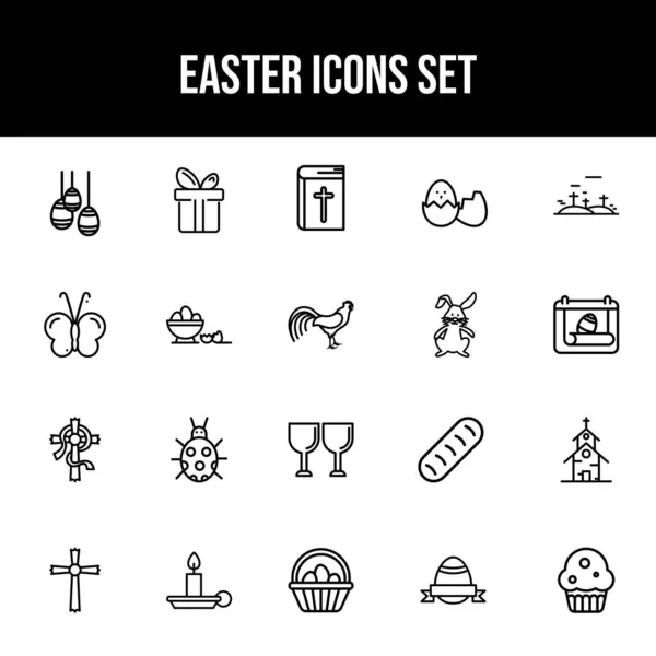 Set Iconos Pascua Arte Black Line — Vector de stock