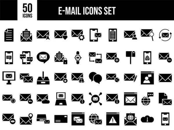 Email Icon Set Black White Color — Stock Vector