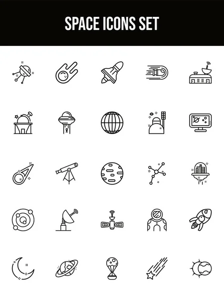 Black Line Art Illustration Space Icon Set — Stockový vektor