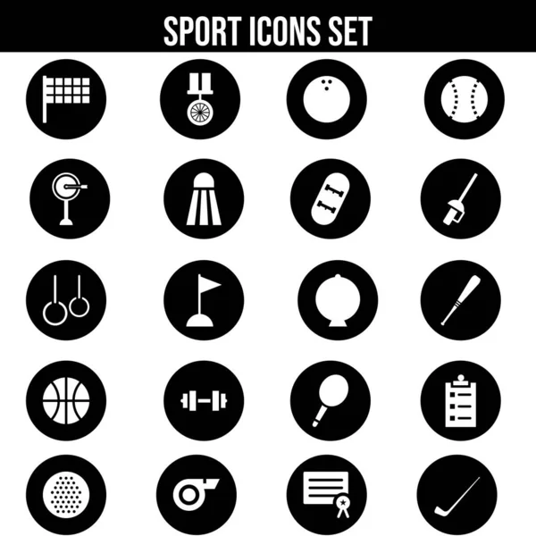 Glyphe Sport Icône Set Sur Fond Rond Noir — Image vectorielle