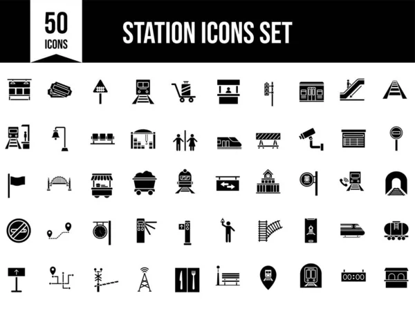 Set Iconos Estación Estilo Plano Color — Vector de stock