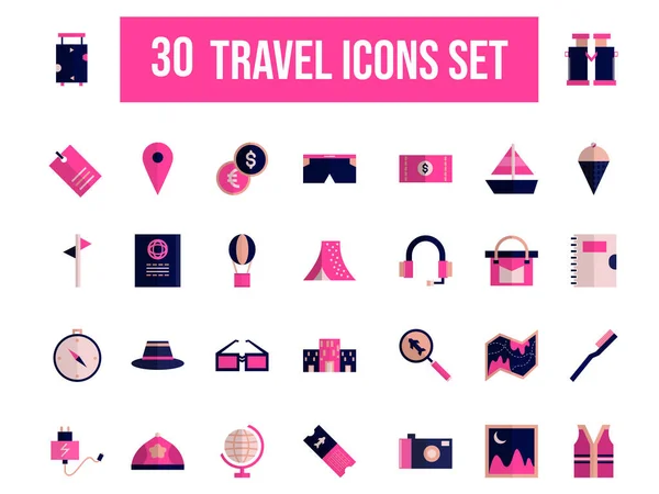 Set Iconos Viaje Color Rosa Negro — Vector de stock