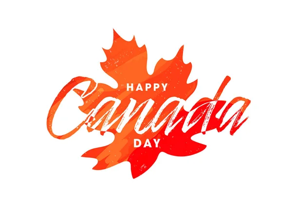 Creative Happy Canada Day Font Brush Stroke Effect Maple Leaf — Stock Vector