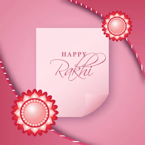 Happy Rakhi Font Pink Paper Curl Met Glanzende Rakhis Versierde — Stockvector