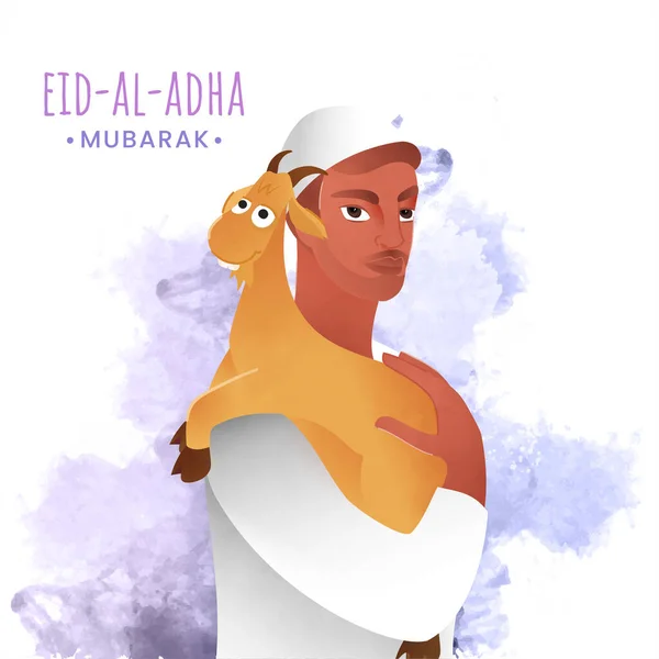 Eid Adha Mubarak Celebration Concept Muslim Man Carrying Goat His — Stock vektor