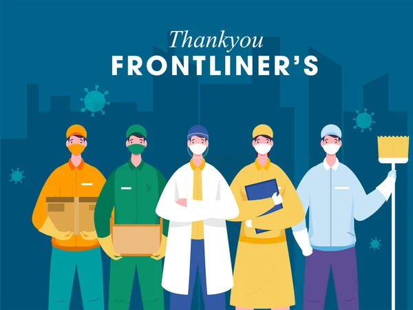 Gracias Trabajadores Frontliners Que Trabajan Durante Brote Coronavirus Covid Como — Vector de stock