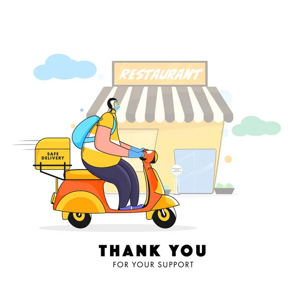 Grazie Vostro Testo Supporto Con Consegna Ragazzo Equitazione Scooter Ristorante — Vettoriale Stock