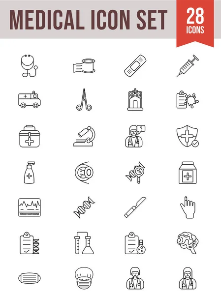 Medical Flat Icon Set Black Outline — Stockový vektor