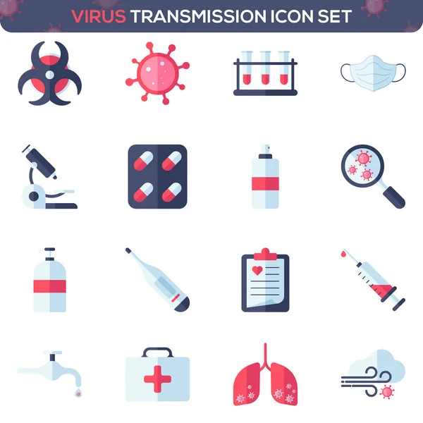 Virus Transmission Healthcare Icon Set Red Blue Color — Stock Vector