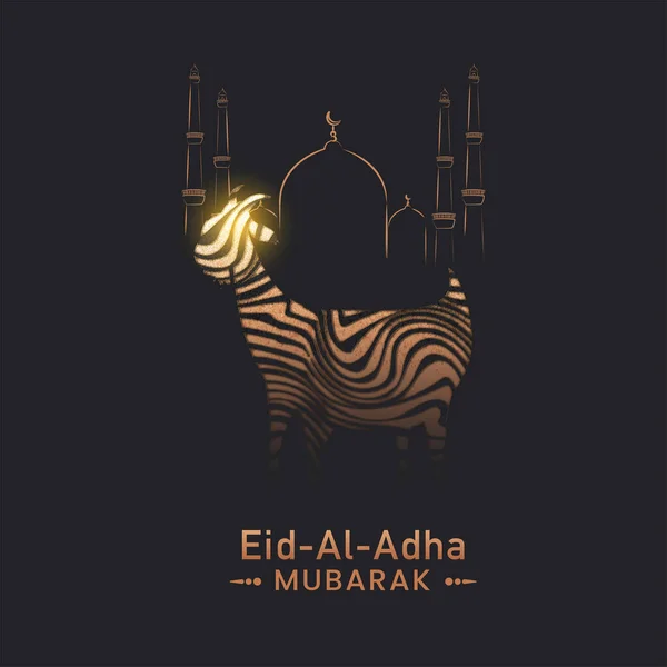 Eid Adha Mubarak Tekst Met Glinsterende Geit Strepen Gebogen Patroon — Stockvector