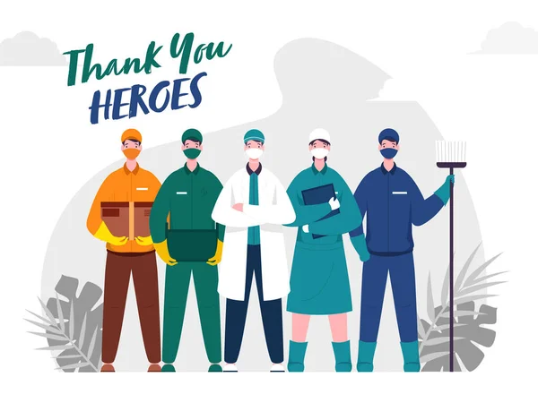 Nurse Sweeper Delivery Courier Men Heroes Working Coronavirus Covid 사이트 — 스톡 벡터