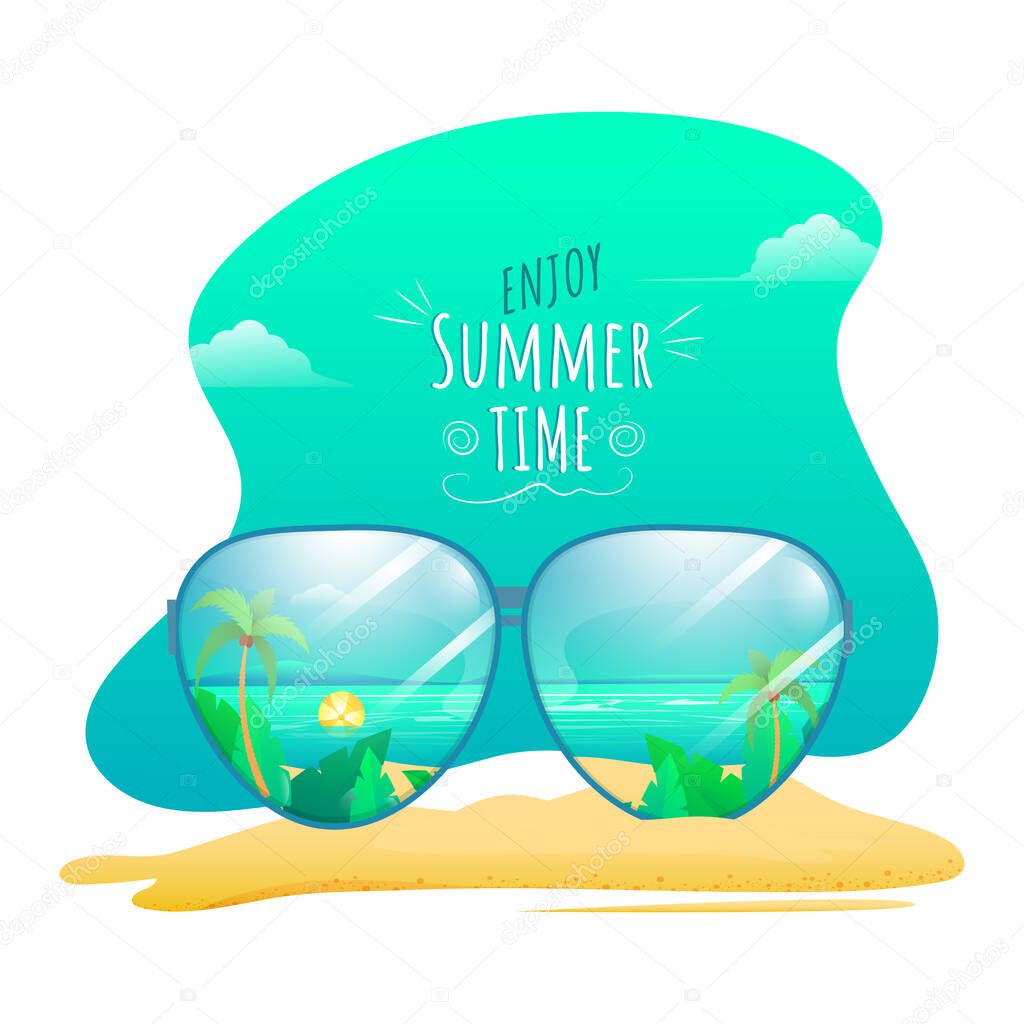 Beautiful Beach View Through Sunglasses for Enjoy Summertime Concept.