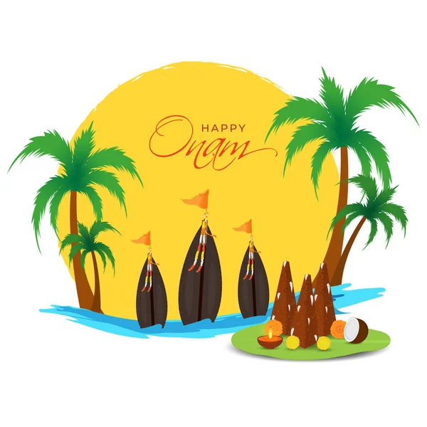 Thrikkakara Appan Idol Aranmula Tekne Yarışı Palm Trees Ile Mutlu — Stok Vektör