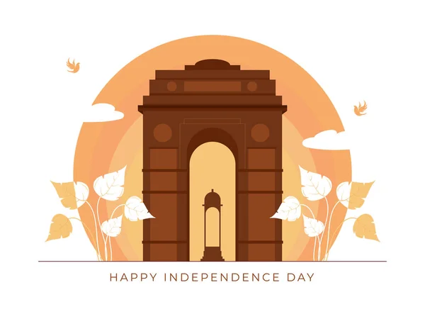 Brown India Gate Canopy Levelekkel Repülő Madarakkal Barack Kör Alakú — Stock Vector