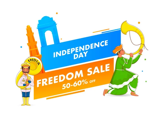 Independence Day Freedom Sale Poster Design Discount Offer Famous Monuments — Stock Vector