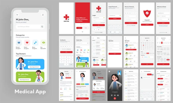 Medical App Kit Für Responsive Website Template Mit Unterschiedlichem Gui — Stockvektor