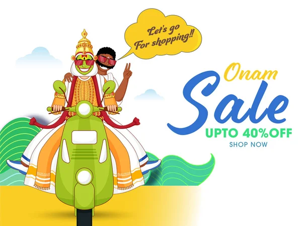 Rabatt För Onam Försäljning Affisch Design Med Kathakali Dancer Riding — Stock vektor